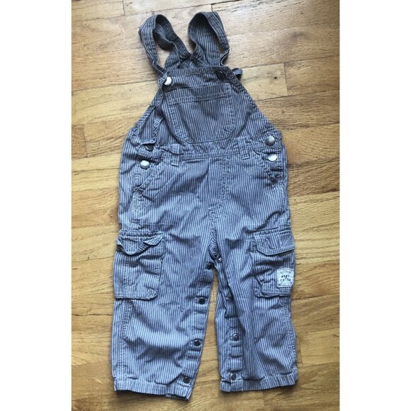 Pumpkin Patch 12-18M Grey Striped Overalls - Picture 1 of 8